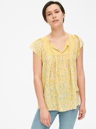 Mix Print Flutter Sleeve Smock Top Gap Smock Top Mixing Prints Women Shirts Blouse