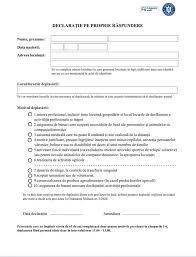 Declarația pe proprie răspundere completată se va afla în posesia persoanei care efectuează deplasarea, împreună cu documentul de identitate, și va fi pusă la dispoziția reprezentanților poliției române, ai jandarmeriei sau al poliției locale la momentul legitimării persoanei. DeclaraÅ£ia Pe Proprie RÄƒspundere NecesarÄƒ Cand Iesim Din CasÄƒ Are Un Nou Model Cum AratÄƒ Varianta ActualizatÄƒ