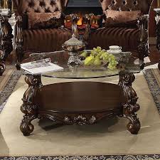 Nest the tables together to form a coffee table that is the perfect size for you, or separate the tables and scatter around the room for a cohesive living room style. Versailles Glass Top Coffee Table Cherry Oak Acme Furniture Furniture Cart