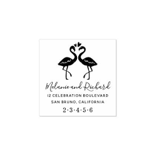 Flamingos Custom Names Wood Wedding Return Address Rubber Stamp Typography Gifts Unique Custom Diy Wedding In The Woods Return Address Wedding Wood Stamp
