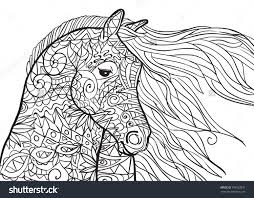 Horse Coloring Pages For Adults Hand Drawn With S Head Illustration Animal Coloring Pages Horse Coloring Books Horse Coloring Pages