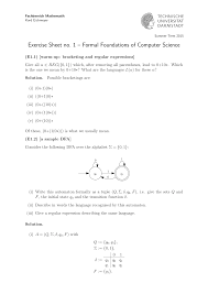 An den stellen an denen eine 1 . Exercise Sheet No 1 Formal Foundations Of Computer Science