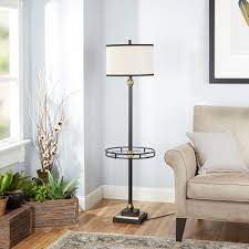Silverwood Furniture Reimagined Monroe 60 In Black Table Lamp With Linen Shade Cplf1453 B The Home Depot Floor Lamp Black Shade Black Table Lamps Floor Lamp Table