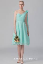 Mint Green Chiffon Cute Bridesmaid Dress One Shoulder Strap With Rose Accented Short A Modern Bridesmaid Dresses Short Bridesmaid Dresses Bridesmaid Dresses