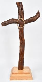 A representations of crown of thorns, cross and nails of jesus christ Large 4 2 Standing Natural Olive Wood Cross With Crown Of Thorns
