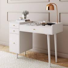 Shop our small desk with drawers selection from the world's finest dealers on 1stdibs. Amazon Com Nathan James Daisy Vanity Dressing Table Or Makeup Desk With 4 Drawers And Brass Accent Knobs White Wood Furniture Decor