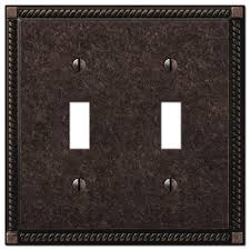 Hampton Bay Georgian 2 Gang Toggle Metal Wall Plate Tumbled Aged Bronze 54ttazhb The Home Depot