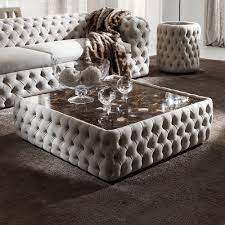 Topeakmart modern design cocktail coffee table with tempered glass top. Modern Button Upholstered Nubuck Leather Square Coffee Table Juliettes Interiors