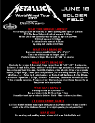 Maybe you would like to learn more about one of these? Soldier Field Hey Metallica Fans Here Is Everything You Need To Know For The Show On Sunday What Time Should I Arrive North Garage Open At 6 00am All Other Parking Lots Open At