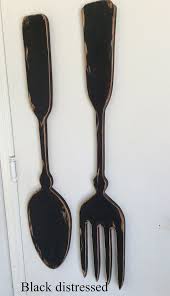 Large Wood Fork And Spoon Wall Decor Handmade Kitchen Decor Fork Spoon Wall Decor Kitchen Wall Hangings Kitchen Decor Themes