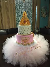 Baby Shower Gold Crown Pink And White Tutu Cake Pink Baby Shower Cake Princess Baby Shower Cake Tutu Baby Shower