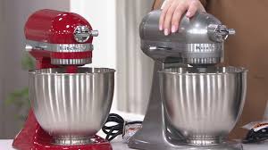 No matter which model you fall in love with, you will notice an attachment hub with a hinged cover the artisan ksm150ps with its rainbow of colors has proven the most popular, but the artisan design series ksm155gb with its lovely glass bowl. Kitchenaid 3 5qt Mini Artisan Stand Mixer With Flex Edge Beater On Qvc Youtube
