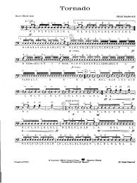 Snare drum sheet music based around single stroke fours and sextuplets. Tornado Mitch Markovich