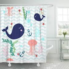 Cynlon Seamless Pattern Cute Adorable Beach Funny Theme Ocean Blue Whale Bathroom Decor Bath Shower Curtain 66x72 Inch Walmart Com In 2020 Sea Bathroom Decor Kids Shower Curtain Kids Bathroom Themes