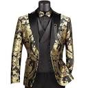 BIG & TALL VINCI Men's Black & Gold Modern Fit 3pc Tuxedo Suit w ...