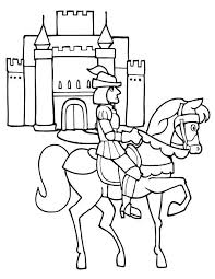 Free castles and knights coloring pages for kids to download or to print. Knight Riding Horse In Front Of Medieval Castle Coloring Page Kids Play Color