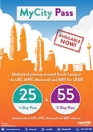 If your trip to kuala lumpur will last for more than a couple of days, consider buying the prepaid myrapid card, which can be used on pretty much all public transport modes in the city. Mycity S 1 Day 3 Day Passes For Prasarana S Rail Brt Travels Klia2 Info