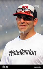 Washington Nationals second baseman Danny Espinosa (8) wears a Vote Rendon  T-Shirt at batting practice at Nationals Park in Washington, D.C. in an  inter league game