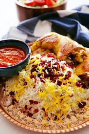 Zereshk Polo Morgh Recipe Persian Barberry Rice With Chicken Recipe Recipes Persian Food Persian Cuisine