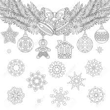 Take a look around, explore our themes tab, and don't. Christmas Coloring Page With Holiday Ornaments Fir Tree Jingle Bells And Vintage Snowflakes Freehand Sketch Drawing For 2018 Happy New Year Greeting Card Or Adult Antistress Coloring Book Royalty Free Cliparts Vectors