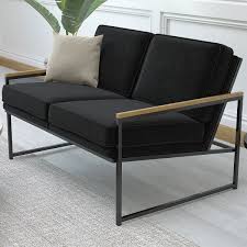 Restaurant sofa ( 4 feet long) Kyla Designer Sofa Bank Schwarz Samt Sitz Polster Lounge Stahl Eckig