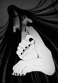 black toenails breast feet feet up foot fetish foot focus ghost  ghost girl hair over breasts kidetic kusujinn nude nude female soles 