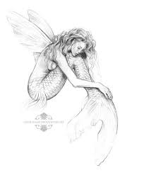 Black And White Mermaid Sketch 8x10 Inch Print Mermaid S Drift Flying Fish Mermaid Art Unframed With Fairy Wings Art Graphite Pencil Drawing Black And White In 2020 Mermaid Drawings Mermaid Sketch Fairy Drawings