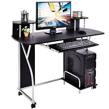 Black Rolling Computer Desk Pc Laptop Desk Pull Out Tray Home Office Workstation Bonus Free Ebook By Allgoodsdelight365 Pc Desk Computer Desk Laptop Desk