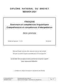 Sujet-francais-brevet-2021-Liban.pdf | Notes Langue Française | Docsity