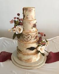 Birch Tree Wedding Cake With Sunflowers Birch Tree Wedding Cake Heart And Initials Carved Into Bark Hand Painted On Marshmallow Fond Wedding Cake Tree Wedding Cake With Initials Birch Tree Wedding