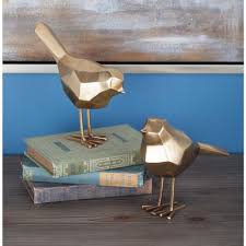 Cosmoliving By Cosmopolitan Geometric Bird Decorative Sculptures In Gold Set Of 2 77166 The Home Depot Geometric Bird Decorative Sculpture Gold Accent Decor