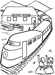Kids Waving At Train Passangers Beside Railroad Coloring Page Color Luna Coloring Pages Train Coloring Pages Online Coloring For Kids