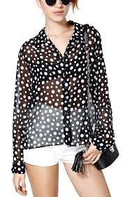 Black And White Polka Dot Blouse Dots Dots Dots Love Polka Dots Black And White Polka Dots Print See Through V Polka Dot Blouse Outfit Chiffon Blouse Long Sleeve Womens Long Sleeve Shirts