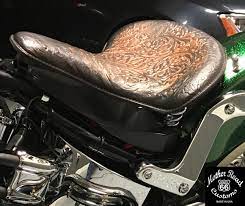 Customers Antique Brown Oak Leaf Leather Tractor Seat On Our 2000 2017 Harley Davidson Softail Spring Seat Mounting Kit Harley Softail Sportster Bobber