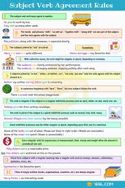 Subject Verb Agreement Rules And Useful Examples 7esl Subject Verb Agreement Subject Verb Agreement Activities Subject And Verb