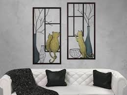 Gilde Vase Katze 2er Set Metall Wandrelief Gerahmt Wanddeko Wohnzimmer Wand Dekor Dekor Wanddekoration