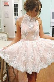 Elegant High Neck Homecoming Dress Sleeveless Homecoming Dress Short Prom Dress Illusion Back Champagne Homecoming Dress With White Lace From Okprom Cute Prom Dresses Lace Homecoming Dresses High Neck Homecoming Dresses