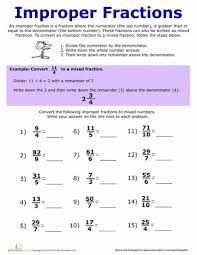5th Grade Fraction Practice Improper Fractions Fractions Worksheets Fractions