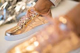 The rare collaboration will release in selected retailers: Nike Women S Air Force 1 Sp Metallic Red Bronze Rose Gold Cq6566 900