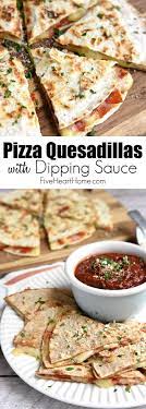 Pizza Quesadillas With Dipping Sauce Cheesy Melty Quesadillas Are Stuffed With Mozzarella And Pepperoni And Dipped In A Flavorful Recipes Food Easy Lunches