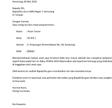 • tempat dan tanggal pada pembuatan surat • tuliskan nama dan gelar kepada siapa surat tersebut ditujukan • salam pembuka, umumnya diawali dengan hormat • pembuka, berisikan pembukaan atau sapaan. Contoh Surat Izin Tidak Masuk Sekolah Guru Paud