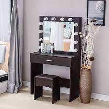 Novania Vanity Set With 12 Light Bulbs Modern Makeup Dressing Table With Lighted Mirror And Cushione Vanity Table Set Bedroom Vanity Set Dressing Table Vanity