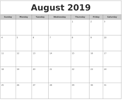 Simple August 2019 Calendar 2019 Calendar Calendar 2018 Calendar