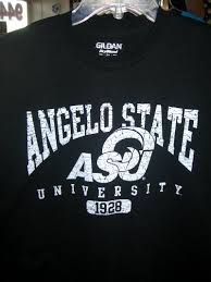 Angelo State University Gildan Dry Blend Black With White Distressed Print T Shirt 15 95 Angelo State Angelo State University University Tshirt