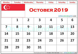 October 2019 Calendar Singapore 2019 Calendar Monthly Calendar Template Calendar