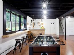 Foosball Table Setup In Brightly Lit Basement Foosball Table Room Basement Makeover
