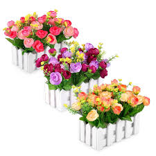 Artificial flowers for small pots. Amazon Com Louis Garden Artificial Flowers Fake Rose In Picket Fence Pot Pack Mini Potted Plant Pink Ho Artificial Flowers Small Potted Plants Fence Pots