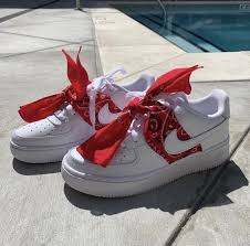 Red Bandana Af1s Bandana Shoes Custom Af1 Custom Nikes Shoes Are Hand And Custom Made Customized From In 2020 Red Bandana Shoes Nike Air Shoes Jordan Shoes Girls