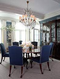 Get short drapery rods to complement the brown, wooden table and matching chairs. Dining Room Dining Room Dining Room Dining Room Blue Blue Dining Room Furniture Blue Dining Room Chairs