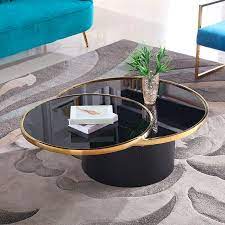 Nordic Black Tempered Glass Round Coffee Table With Stainless Steel Base In Black Gold Circular Coffee Table Round Glass Coffee Table Round Coffee Table